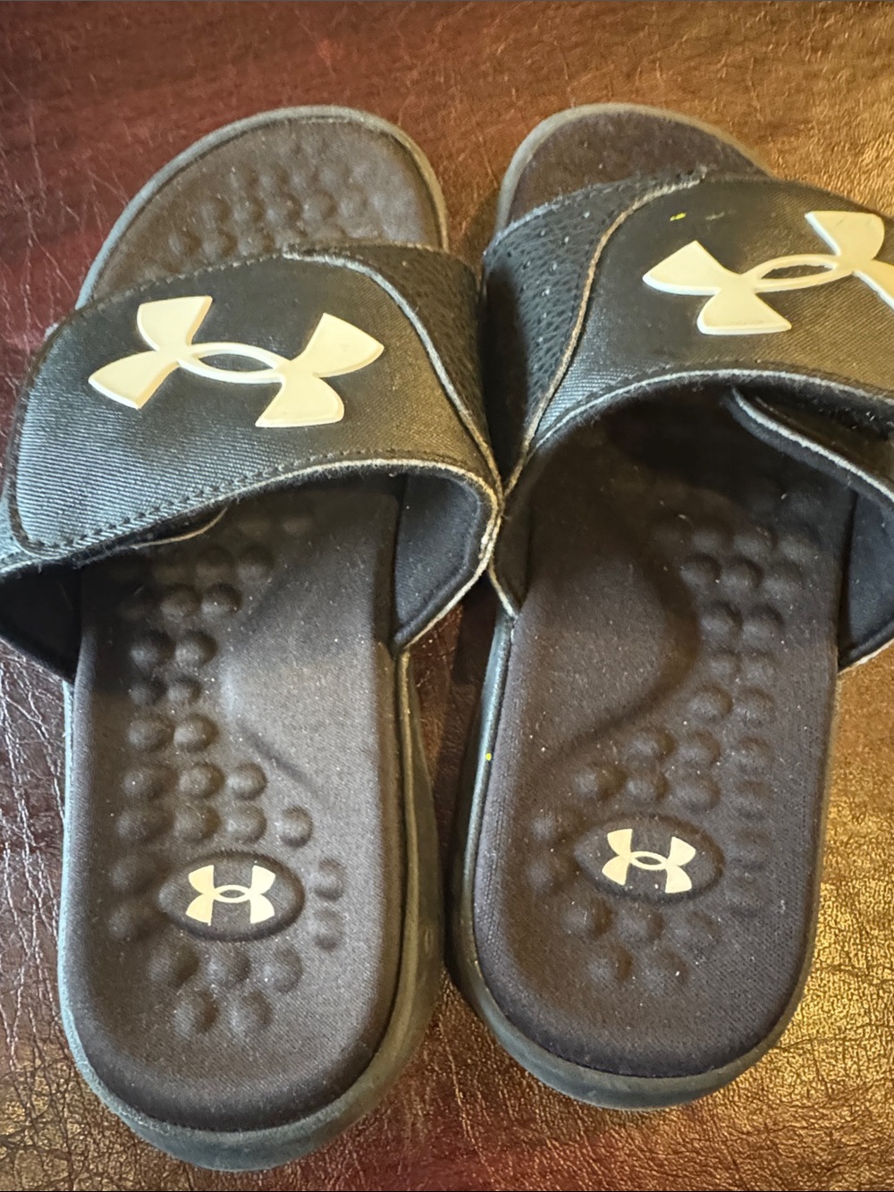 Under Armour Black Slide Sandals with Cream Logos - Kids
